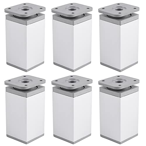 Jouseer 6 Stück Möbelfüße Verstellbare Metall 40 x 40 x 80 mm Aluminium Möbelbeine Füße für Möbel Höhenverstellbar Möbelfuss Beine Schrankfüssefür Möbel Cover
