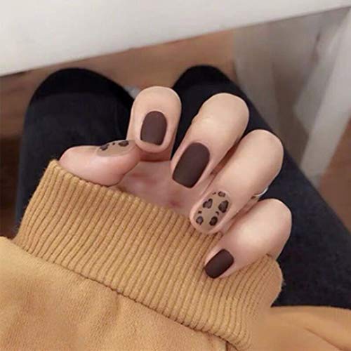 Jovono Matte Press on Nails Brown Short Square Fake Nails Artificial Full Cover False Nails for Women and Girls (24Pcs)