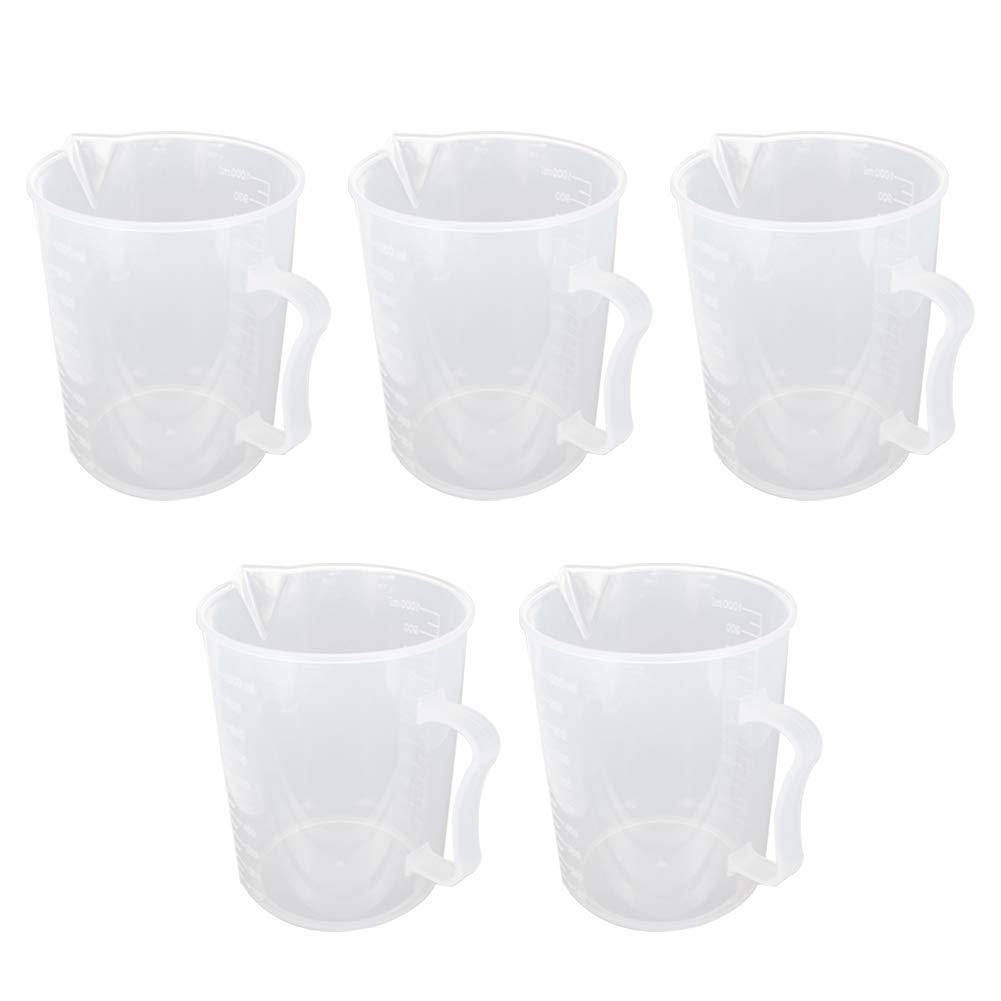 Auniwaig 500ml/17 Oz Plastic Beaker Cups with Spout for Lab Measuring 5pcs | Transparent Polypropylene, Graduated, Heat Resistant, Reusable, for Craft Painting Kitchen, School