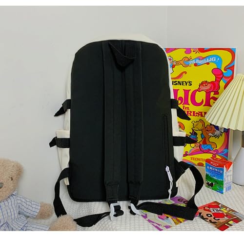 Kawaii Backpack Large Capacity Cute Women Backpack with Pins Waterproof Nylon Travel Bag Men Solid Color Backpack (Black)4