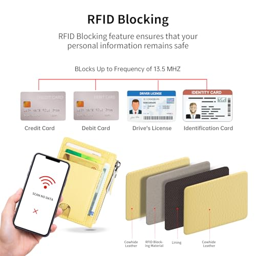 Image of Slim Wallet for Women Small Leather RFID Blocking Credit Card Holder Minimalist Front Pocket Wallet with Coin Purses & Pouches,Yellow