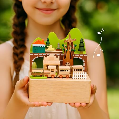 Image of AUGEN Exclusive Music Box Musical Boxes Carousel Children's Boutique Wooden Men and Women Birthday Creative Christmas Valentine's Day Gift Home Decoration (1086F4)