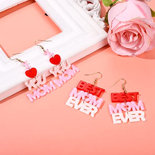 Mother's Day Gifts For Her Heart Earrigns Love Heart Message Printed Lucite Arch Dangle Earrings Mother's Day Baby Shower Jewelry (Mom Heart) #TOP1