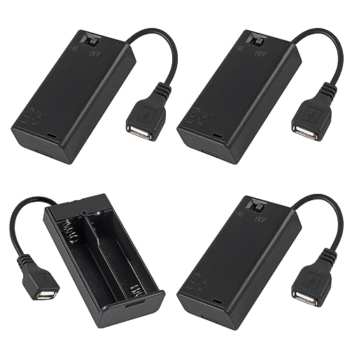 JUZITAO 4pcs 2 AA Battery Holder with USB Female Socket 2 AA Battery Case Box Holder with ON-Off Switch