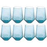 Karma, Catalina - Juego de 8 vasos cortos de 14 onzas, vidrio sin tallo, elegante cristalería sin tallo, regalo de inauguración de la casa, color verde azulado