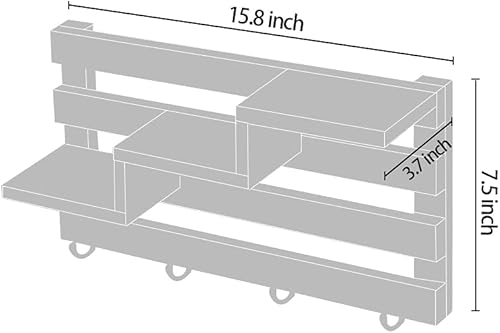 Miniatura 6 de Estante rústico de exhibición de madera quemada para entrada con 4 ganchos para llaves, 15.8 pulgadas, color marrón