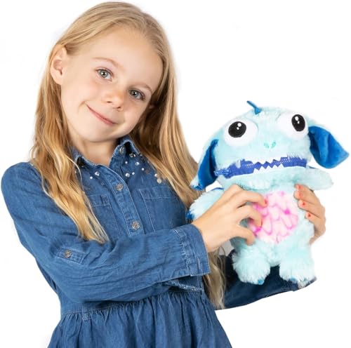 Worry Yummy Monster Childrens Soft Toy - 28cm (11) Soft Cuddly Toy For Kids - Boys & Girls Anxiety Stress & Fear Reducing Sleep Companion - Blue Marvin