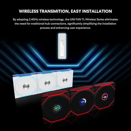 Lian Li UNI Fan TL Wireless 120-Triple Pack (Reverse Blade)-2.4 GHz Wireless Signal ARGB Fan-Infinity Mirror-Daisy-Chain Design-Customizable Lighting-Controller Included & Required - Black(12RTL1W3B) 1