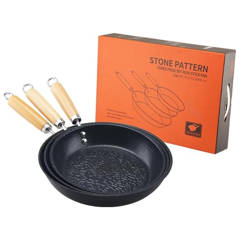 Ruaizel Juego de 3 sartenes de hierro fundido para inducción, 26-28-30 cm, sartén de hierro fundido con mango de madera, sartén de hierro fundido para parrilla de gas, sartén antiadherente