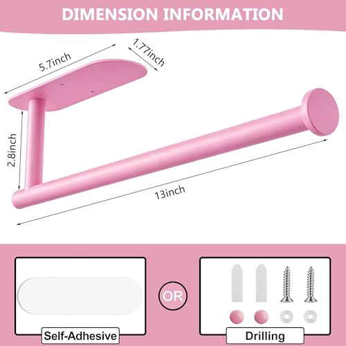 Image of Pink Paper Towel Holder - Self Adhesive Paper Towels Roll Holders Under Cabinet, SUS304 Stainless Steel Wall Mount Towel Holder for Kitchen, Pantry, Sink, Bathroom