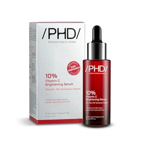 /PHD/ 10% Vitamin C Brightening Serum | For Glowing skin, Oily skin, Dry skin | Dark Spots & Uneven Tone Treatment | Face serum for Women & Men | Formulated with Global Dermatologists 30ml