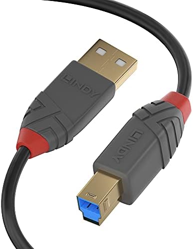 LINDY 3m USB 3.2 Cable. USB-A Male to USB-B 3.0 Male Type B, Monitor Upstream Cable, External Hard Drive, Scanner, Printer, Anthra Line, Black