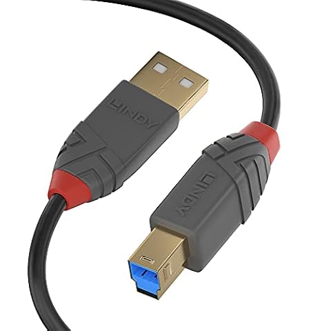 Lindy Kabel USB 3.2 5 m. USB-A męski na USB-B 3.0 męski typ B, kabel do monitorowania, zewnętrzny dysk twardy, skaner, drukarka, Anthra Line, czarny