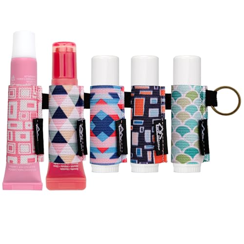 Image of WK IEASON Lip Balm Holder for LANEIGE, Summer Fridays, Small Christmas Gifts Stocking Stuffers for Teen Girls, Keychain Clip On Lipstick Sleeve Lip Balm Sleeve Holder Keychain 5PCS(Geometric Combos)