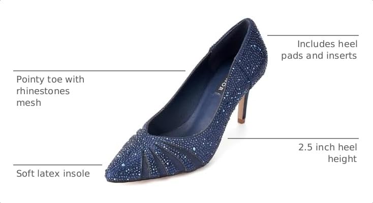 Image of ERIJUNOR E2406 Women Pumps Comfortable Mid Heel Sparkly Rhinestone mesh Evening Prom Wedding Shoes