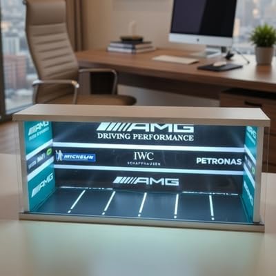 Image of Art Monk Premium Luxury Car Diorama Display Case with LED Lighting | AMG Driving Performance Garage Theme | Wooden Diecast Car Display
