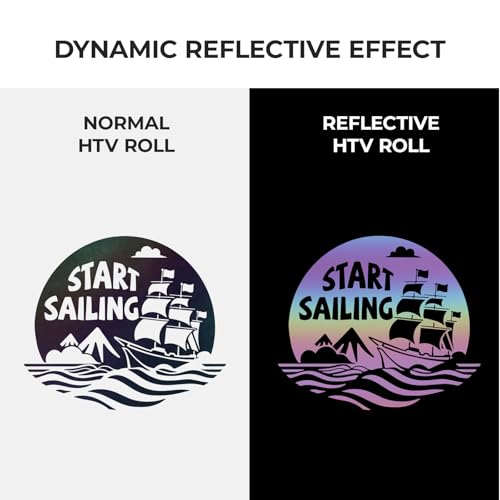 Image of HTVRONT Reflective HTV Heat Transfer Vinyl Roll - 12 inch x 8ft Reflective Iron on for Shirts, Reflective HTV for Cricut & Cameo - Easy to Cut & Weed for Heat Design (Reflective Rainbow)