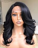 BlackSwern Body Wave Lace Front Wig, Layered Thick Body Wave Blowout Lace Wig with Side Part Feather