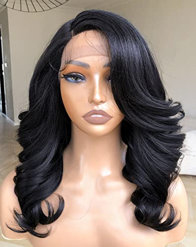 Blackswern Body Wave Lace Front Wig, Layered Thick Body Wave Blowout Lace Wig With Side Part Feathered Bangs, Melted Hairline Hd Lace Wig For Women (14, 1B) #TOP8