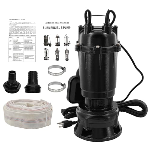 Dewinston 2HP 220V Submersible Sump Pump, 6498GPH Cast Iron Sewage/Eff