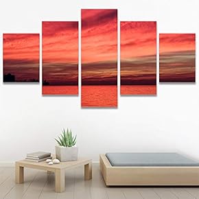 SIGNWIN 5 Panel Canvas Wall Art Skyline Sunset...