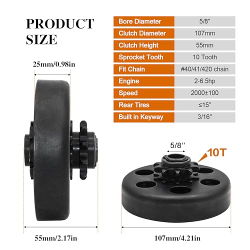 Image of Mini Bike Go Kart Clutch 5 /8'' Bore 10 Tooth Clutch for #40 /41 /420 Chain, Predator 212cc 196cc 10T Centrifugal Clutch Works with 2-6.5hp GX160 GX140 GX200 Engine