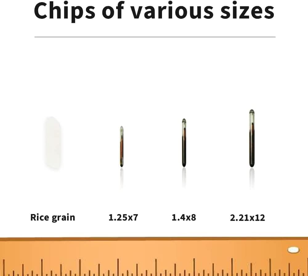 YANZEO 50Pcs 1.25x7mm Pet Microchip 134.2khz FDX-B/ISO11784/85 Animal Implant Chip Pet ID Microchip for Dog Cat Sheep Cow Pig Mice Rat, Guinea Pig, Laboratory Animals, Free Lifetime Registration