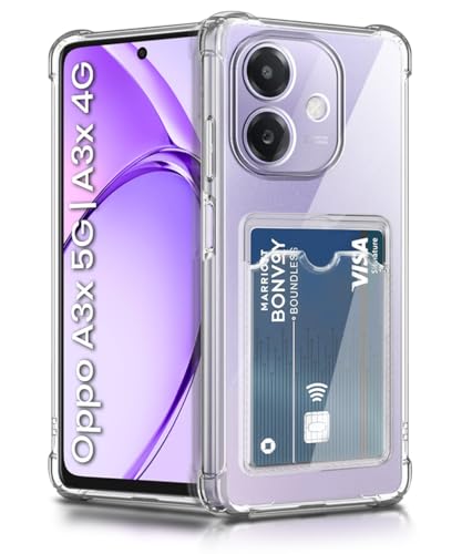 Image of WOW IMAGINE Transparent Back Cover Case for Oppo A3x 5G | A3x 4G | A3 5G | Flexible Built-in Slim Card Pockets Wallet | 360 Camera Protection TPU | Soft Silicone Mobile Cover - Transparent