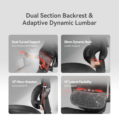 Image of SIHOO M59AS Ergonomic Office Chair, Desk Chair with 3D Flip-up Armrests, Computer Chair with Dual Back Design and Adaptive Dynamic Lumbar Support, 2 Packs, Black
