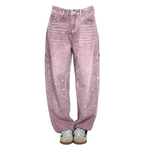 Women's Spring Summer Rhinestone Y2k Street Oversize Loose Shining Wide