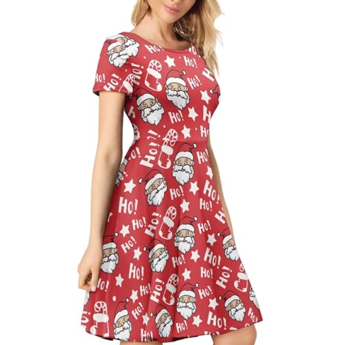 Image of POLERO Women Puffy Swing Elegant Party Midi Dresses Short Sleeve Round Neck A-Line Dress