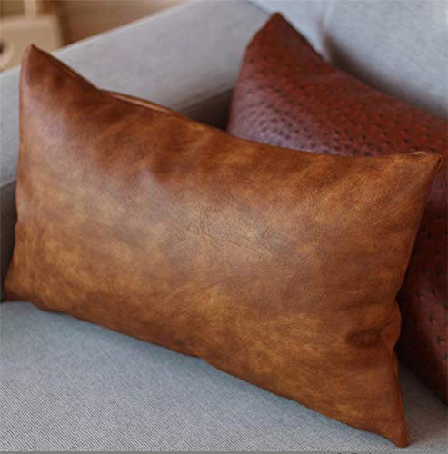 CHANJOON Zwei dekorative Kissenbezüge aus Kunstleder, geeignet für die Dekoration von Wohnzimmer, Sofa und Schlafzimmer, inklusive zwei Kissenbezügen. Khaki-Kissenbezug, 30 x 50 cm Cover