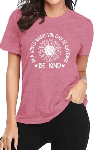 Be Kind Shirt for Women Flower Letter Print Tee Tops Casual Inspirational Kindness T-Shirt4