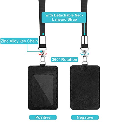 2 Pack Badge Holders, Vertical Pu Leather Id Badge Card Holder With 1 Clear Id Window, With Detachable Neck Lanyard Strap And Retractable Badge Reel Id Card Holders Set #TOP2