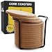 Natural Cork Coasters With Round Edge 4 inches 16pc Set with Metal Holder Storage Caddy – 1/4” Thick Plain Absorbent Heat-Resistant Reusable Saucers for Cold Drinks Wine Glasses Plants Cups & Mugs
