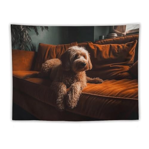 Tapisserie murale grand format chien sur canapé déco chambre cocooning