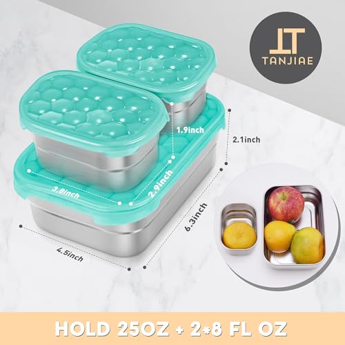 Image of Tanjiae Stainless Steel Lunch Snack Containers Set | Leak Proof 304 Stainless Steel Food Containers with Silicone Lids - Perfect Metal Lunch Box for School and Daycare (Green Orange Lunch, Medium)