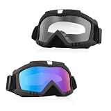 Gdnecad 2PCS Dirt Bike Goggles, Windproof Helmet Ski Goggles with Anti-Fog Lens, Wide Vision Safety Glasses for Motocross ATV (Transparent+Colorful, 2 PCS)