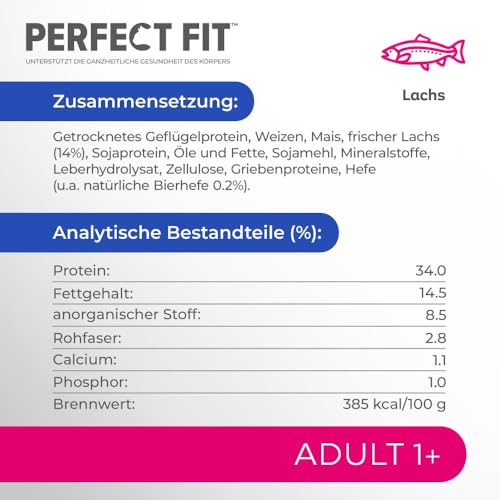 PERFECT FIT Adult Trockenfutter für erwachsene Katzen ab 1 Jahr - Lachs, 7 kg (1 Beutel)