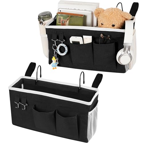 Image of Loghot Bedside Caddy /Bedside Storage Bag Hanging Organizer for Bunk and Hospital Beds,Dorm Rooms Bed Rails,Can be Placed Glasses,Books,Mobile Phones,Keys (2pc Black)
