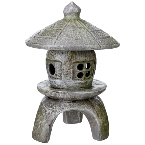 Nuanchu Small Pagoda Statue 12 x 8 Asian Garden Pagoda for Outdoor Zen Decor, Japanese Chinese Concrete Temple Tower Lantern, Marble Tone Aged Miniature Landscape Sculpture for Courtyard