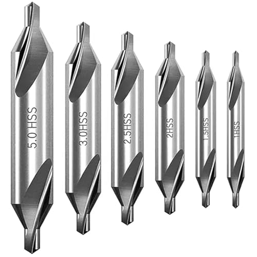 Binnan 6pcs Foret Central, Forets à Centrer HSS 60°, Mèches à Centrer à Angle, Foret a Centrer, Foret à Deux Extrémités pour Traitement Acier Aluminium...