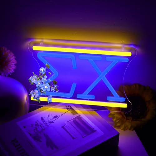 Image of Sigma Neon Sign, Σ Chi Greek Letter LED Neon Light for Fraternity Dorm Decor, USB Powered Wall Decor for Bedroom, Game Room, Man Cave, College Gift for Brothers Brotherhood
