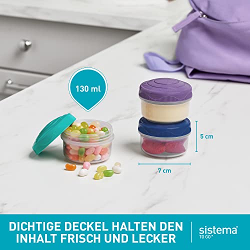 Sistema Snack Pots Mini Bites TO GO Frischhaltedosen | 130 ml | stapelbare Snack-Boxen mit Deckel | BPA-frei | 3 Stück