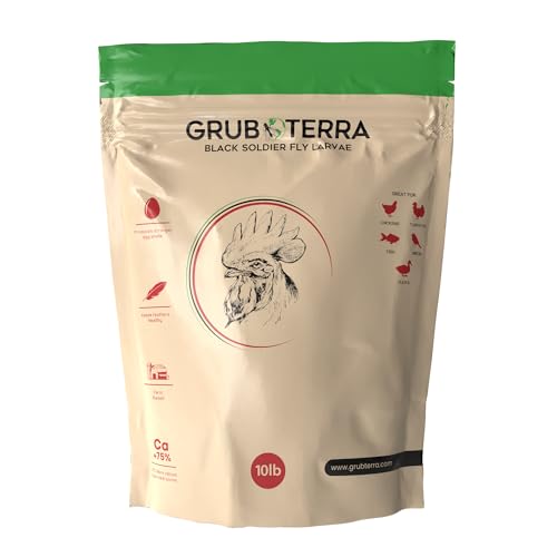 GrubTerra Golden Dried Black Soldier Fly Larvae – Premium Supplement to Increase Egg Production for Pet Treats, Bird Feed, Chicken Feeder, Pet Bird Food, and Wildbird Feed (10lb)