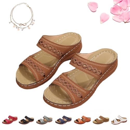 Women's Premium PU Cover Slip-On Sandals, Summer Orthopedic Sandals with Arch Support, Comfy Open Toe Non-slip Wedge Beach Sandal