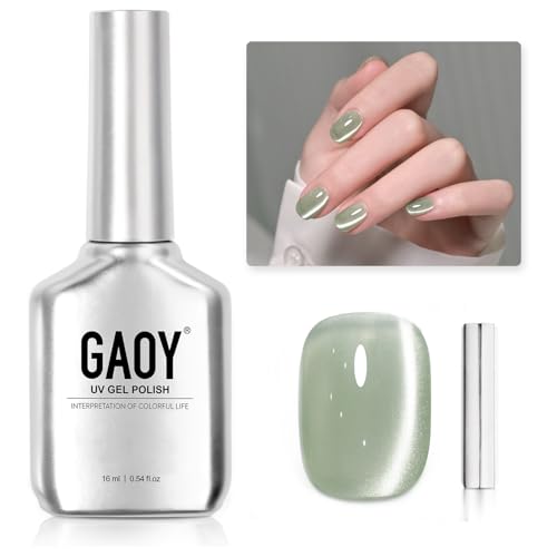 GAOY Green Glassy Cat Eye Gel Nail Polish, 16ml Glitter Holograph...