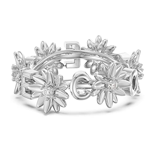 Glamcarat Sterling Silver Flower Ring - 6 Customized Letter Personalized Initials Engraved Mothers Ring Gift Idea For Her Fine Jewelry For Women, Promise Ring Floral Ring (Silver) #TOP1