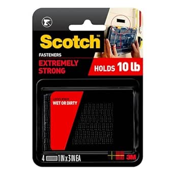 Scotch RF6731 Interlocking Fasteners 1 in x 3 in, Strips, 1"x3", Black, 2 Count