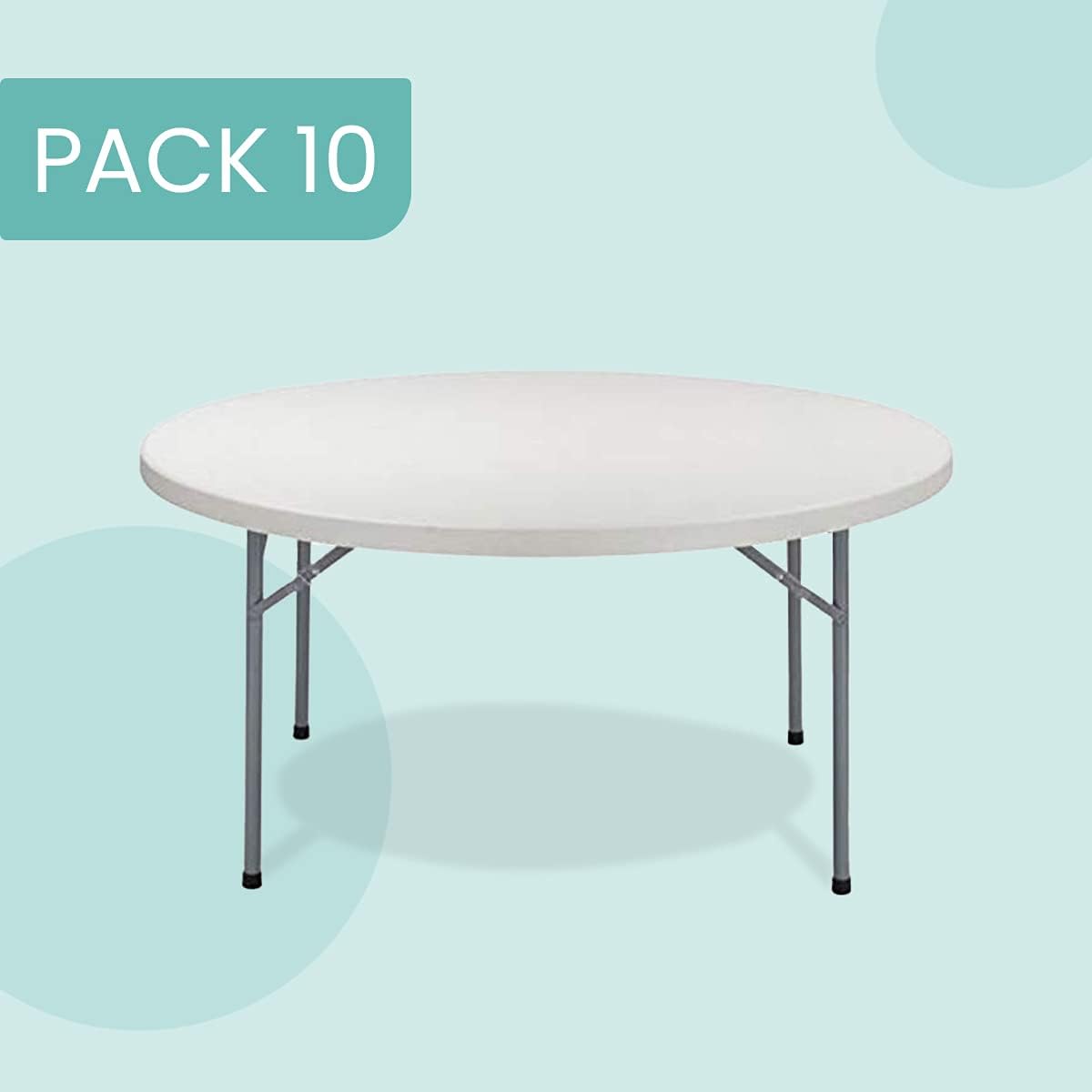 EventStable TitanPRO Commercial Round Plastic Folding Table Set with Rolling Cart, Heavy-Duty White Stackable Portable Tables for Events, Conferences, Catering & Outdoor Use, Pack of 10-60"